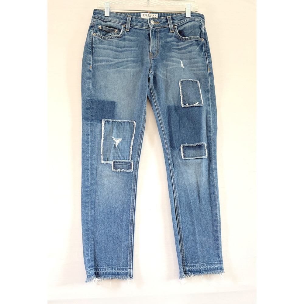 Derek Lam 10 Crosby Patchwork Distressed Straight Leg Jeans Blue Womens Size 32
